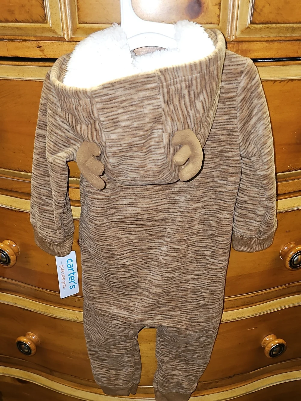Carter's Infant Brown Sherpa Front One-Piece with Holiday Light Detail